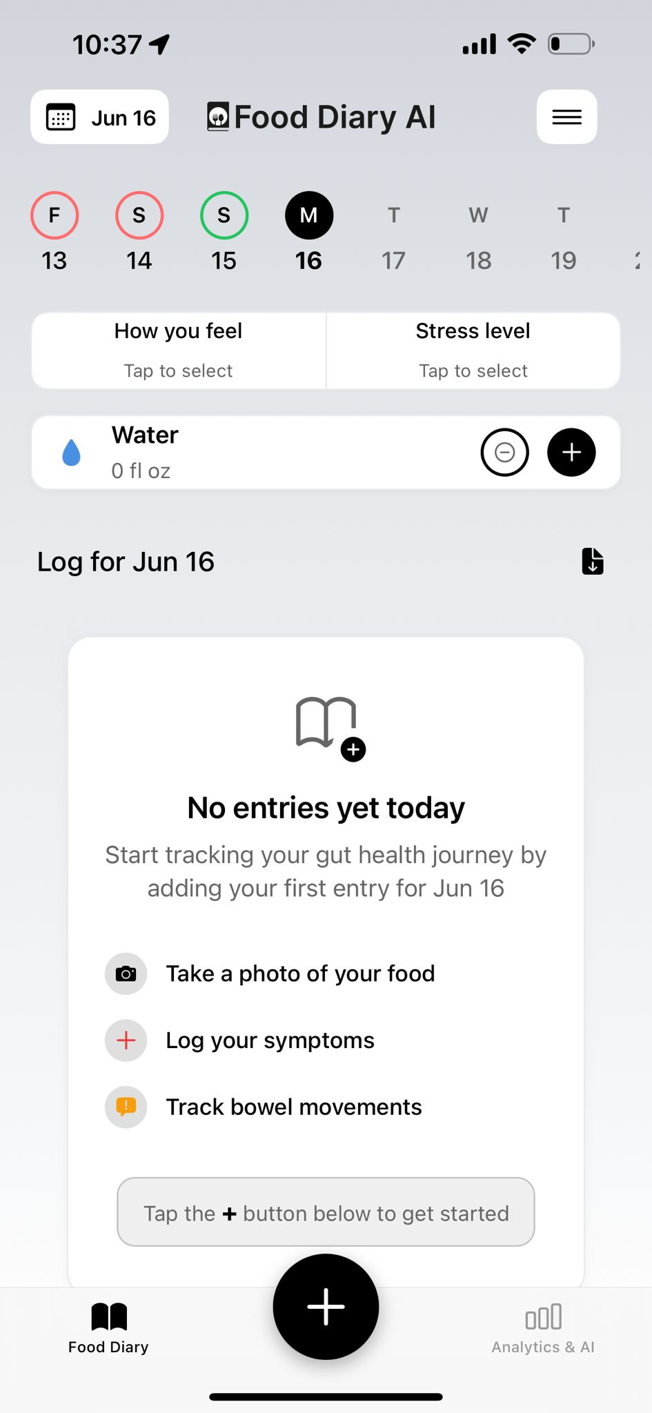 Food Diary AI App Interface